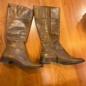 Brown Leather Buckingham Knee-High Boots